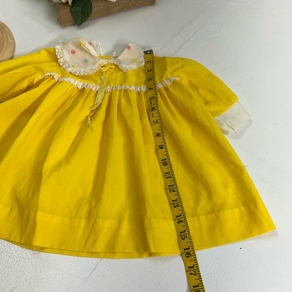 Bright Yellow Baby Dress with Floral Collar - Picture 2 of 7